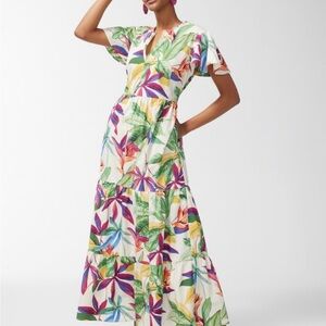 Tropical cotton floral tiered maxi dress size 4